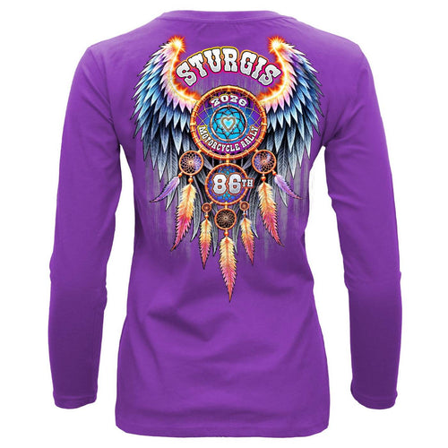 2026 Ladies Sturgis Motorcycle Rally Dream Catcher Purple Long Sleeve Shirt - SPL3899