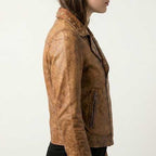Cognac Star Stud Leather Biker Jacket