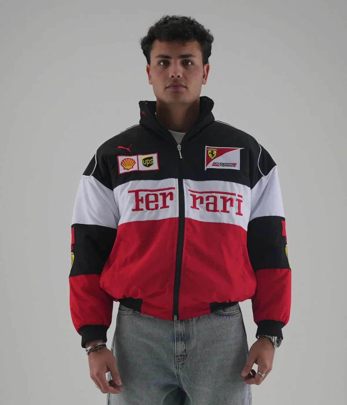 Ferrari F1 Embroidered Jacket – Triple Logo Racing Edition