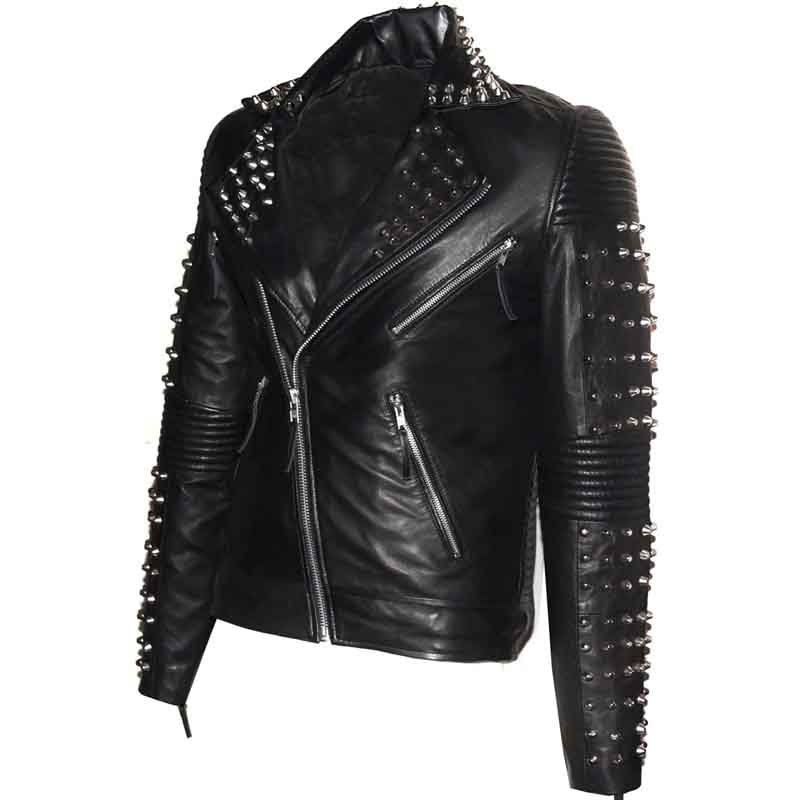 Mens Designer Studded Motorcycle Leather Jacket