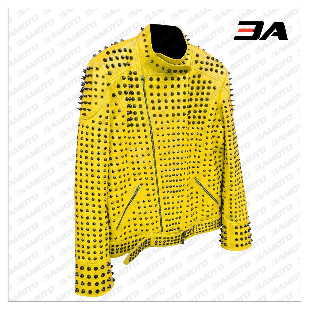 Studded Punk Leather Yellow Vintage Jacket