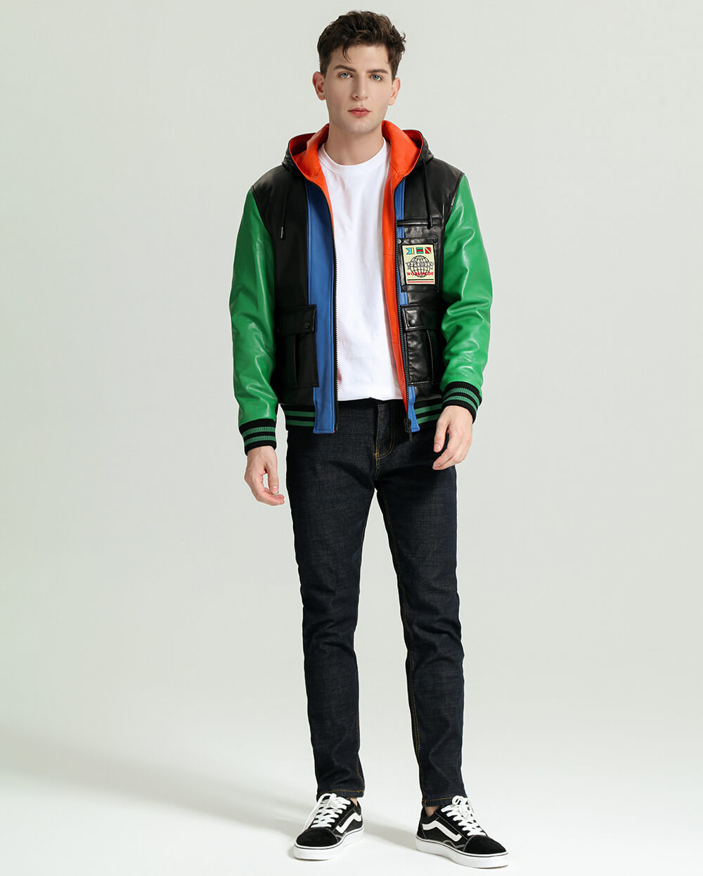 Multi Color Hooded Sheepskin Leather Jacket