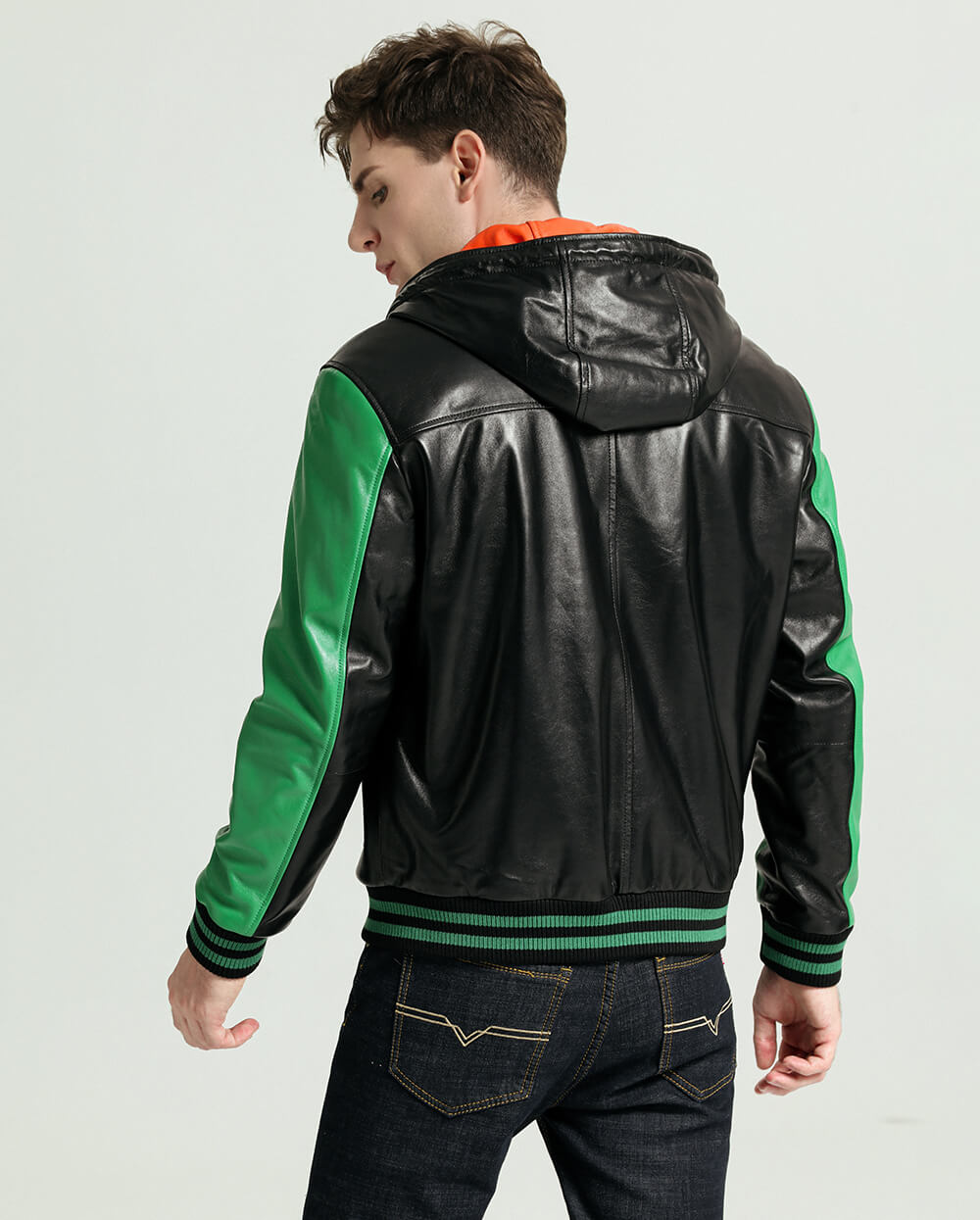 Multi Color Hooded Sheepskin Leather Jacket