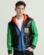 Multi Color Hooded Sheepskin Leather Jacket