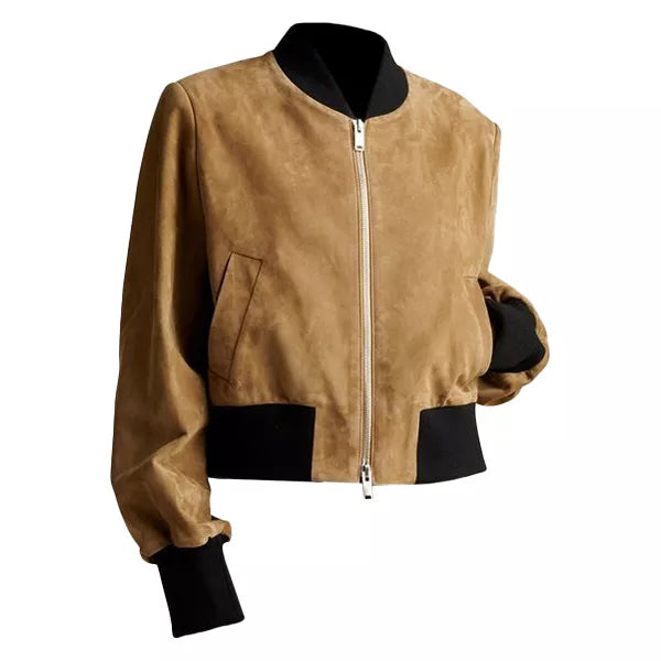 Brown Suede Bomber Jacket Womens