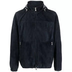 Mens Navy Blue Suede Leather Jacket With Hood