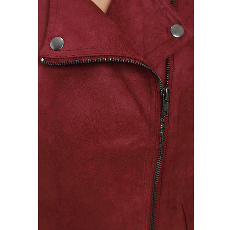 Willa Holland Arrow Season 5 Red Suede Leather Jacket