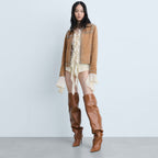 Women's Western-Style Tan Studded Suede Leather Jacket