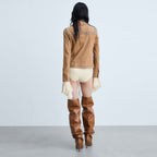 Women's Western-Style Tan Studded Suede Leather Jacket