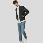 Men's Dark Blue Suede Bomber Leather Jacket