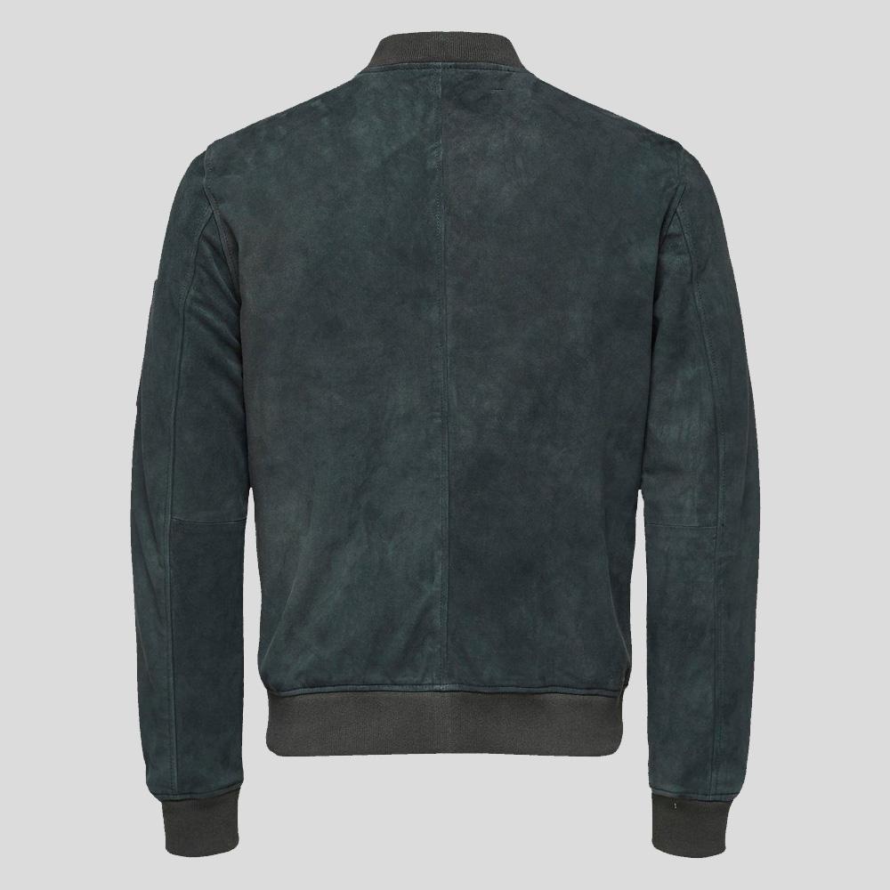 Men's Dark Blue Suede Bomber Leather Jacket