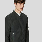 Men's Dark Blue Suede Bomber Leather Jacket