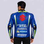 Suzuki ECSTAR Men's Blue Cowhide Leather Racing Jacket with CE Armor