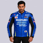 Suzuki ECSTAR Men's Blue Cowhide Leather Racing Jacket with CE Armor