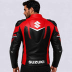 Suzuki GSX R Men's Red Cowhide Leather Racing Jacket with Removable CE Protection