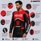 Suzuki GSX R Men's Red Cowhide Leather Racing Jacket with Removable CE Protection