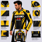 Suzuki GSX R Men's Yellow and Black Genuine Leather Racing Jacket with Shoulder Protection