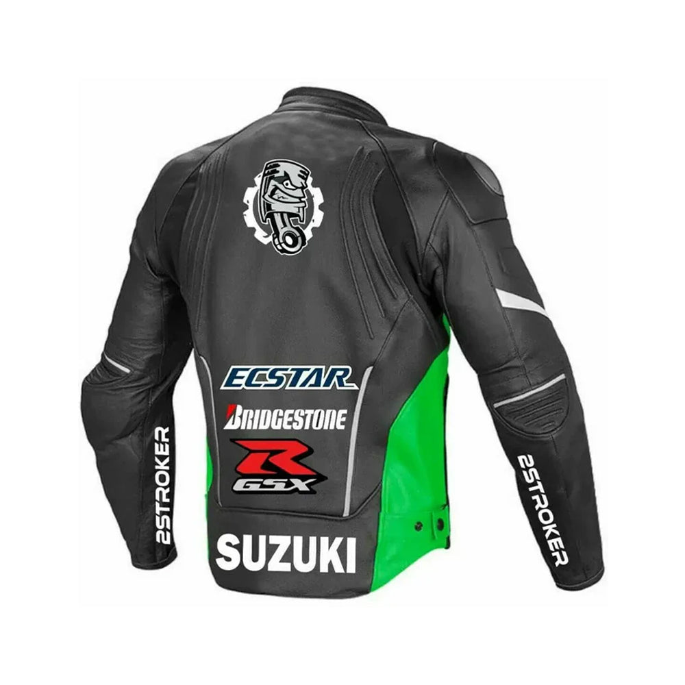 Suzuki GSXR Black Edition – Neon Green Motocross Racing Leather Jacket