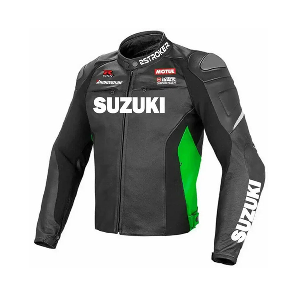 Suzuki GSXR Black Edition – Neon Green Motocross Racing Leather Jacket
