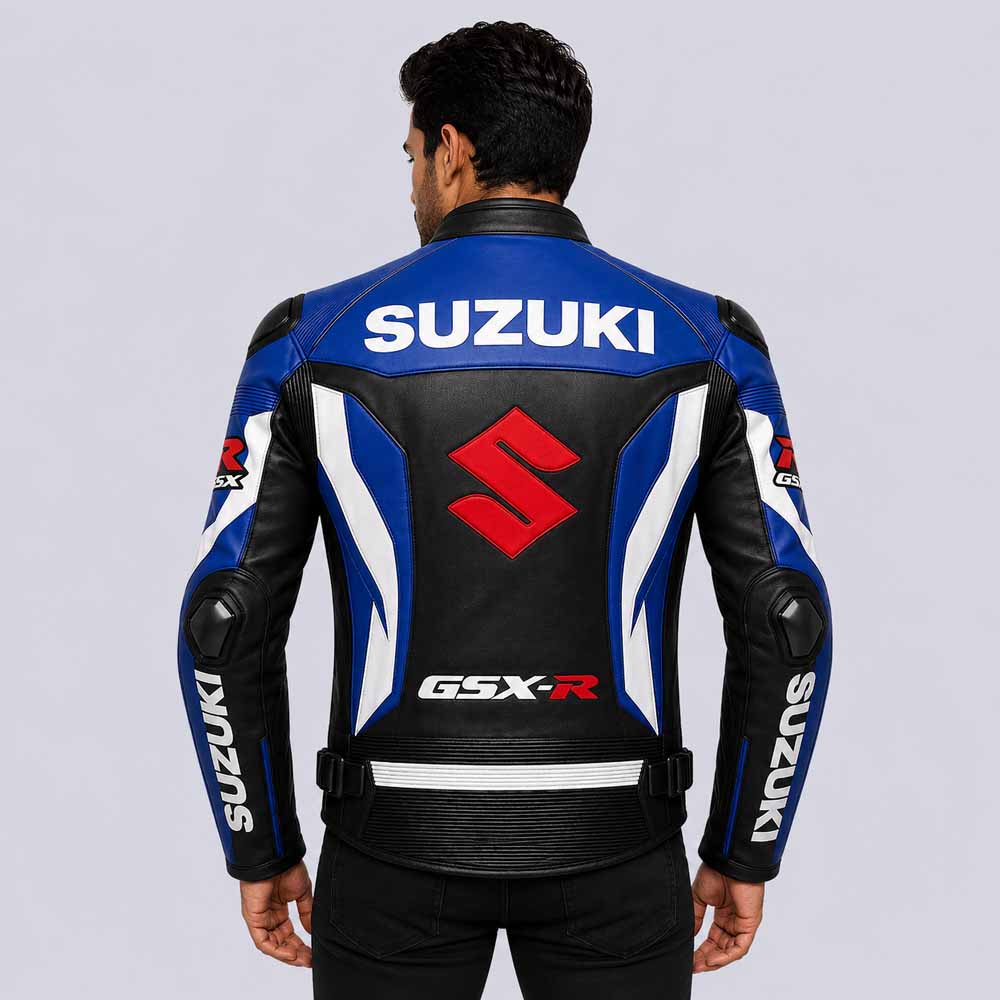 Suzuki GSX R Men's Cowhide Leather Racing Jacket with CE Armor