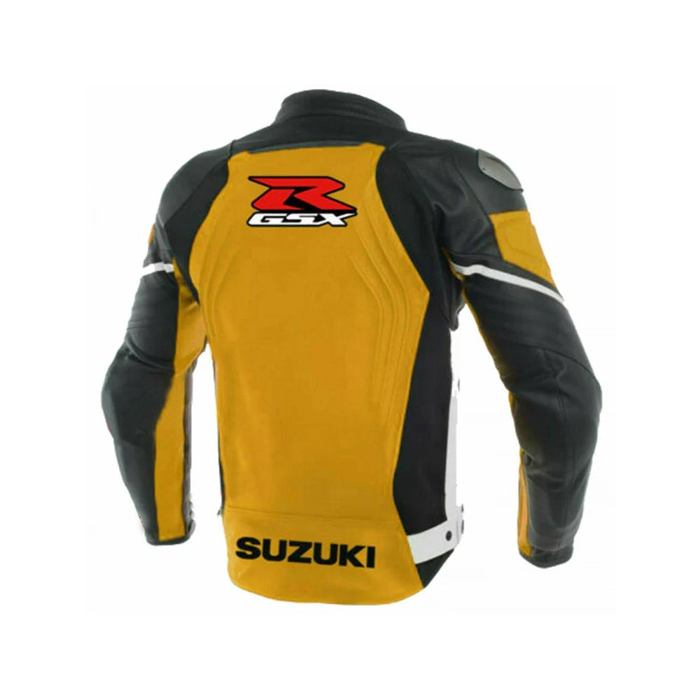 Suzuki GSXR Racing Motorcycle Leather Jacket – Yellow & Black Edition