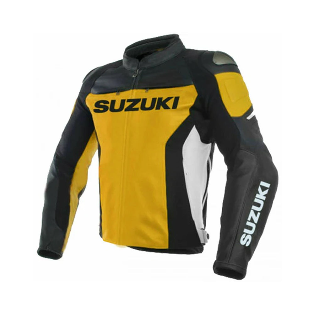 Suzuki GSXR Racing Motorcycle Leather Jacket – Yellow & Black Edition