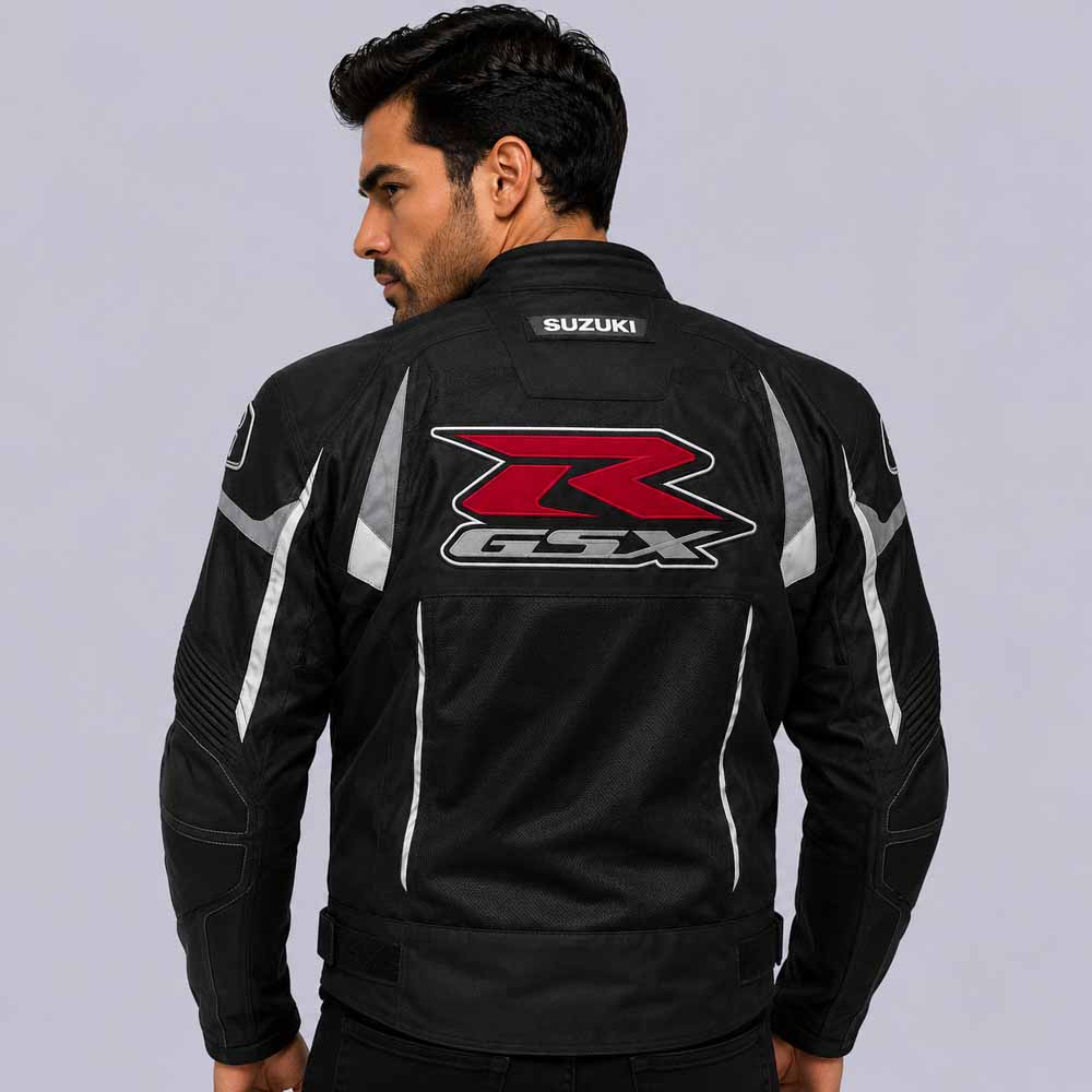 Suzuki Men's Black Mesh Riding Jacket with CE Armor and Removable Liner