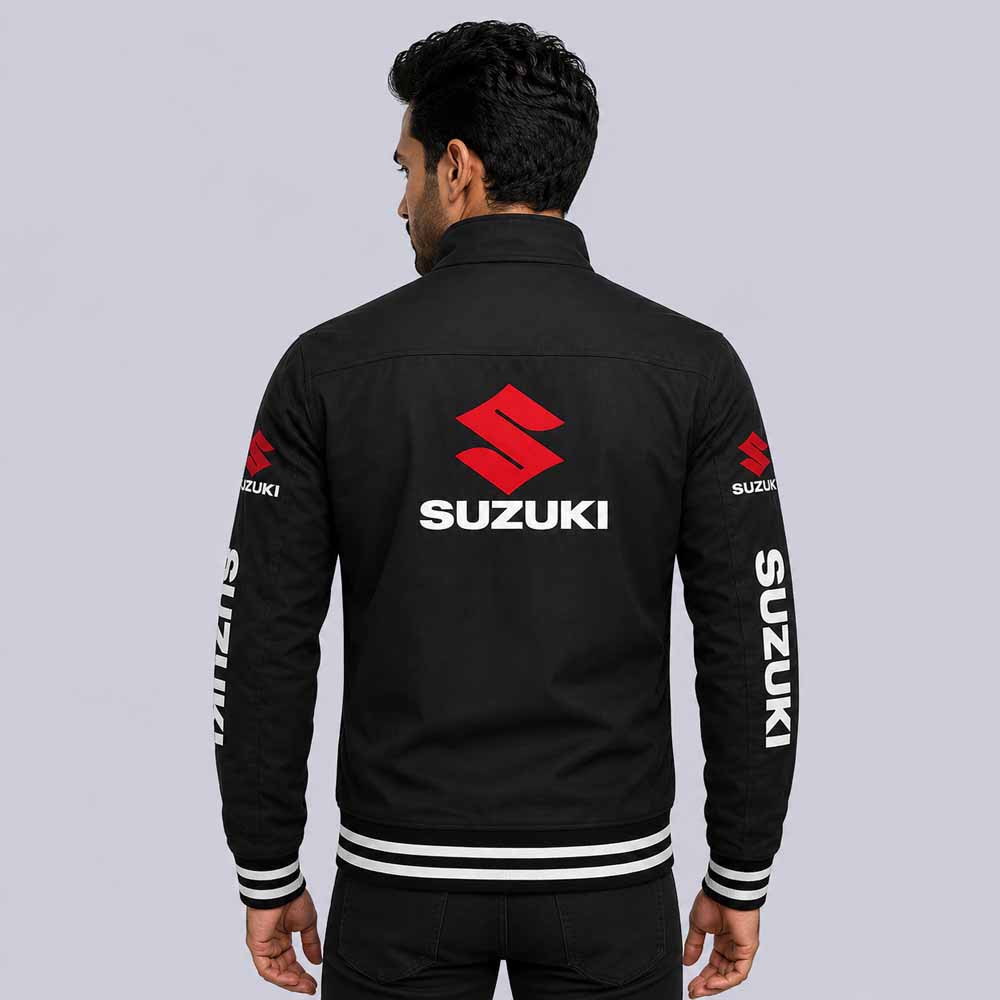 Suzuki Men's Black Softshell Racing Jacket with Zip Up Biker Fit