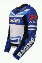 SUZUKI GSXR MOTORCYCLE LEATHER BLUE RACING JACKET SIZE XS