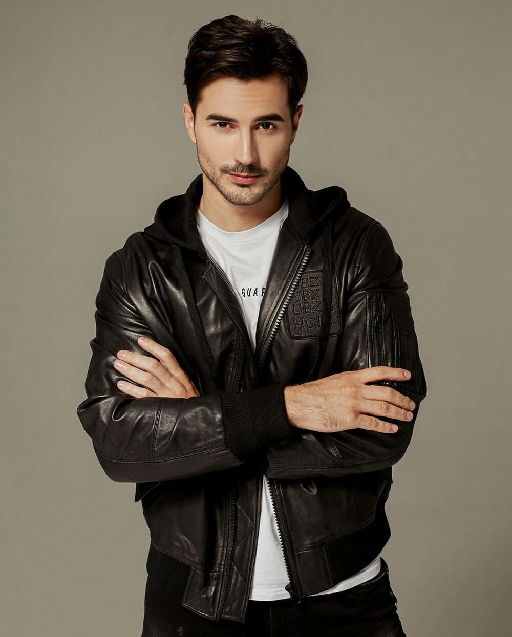 Black Cotton Hooded Sheepskin Moto Biker Jacket