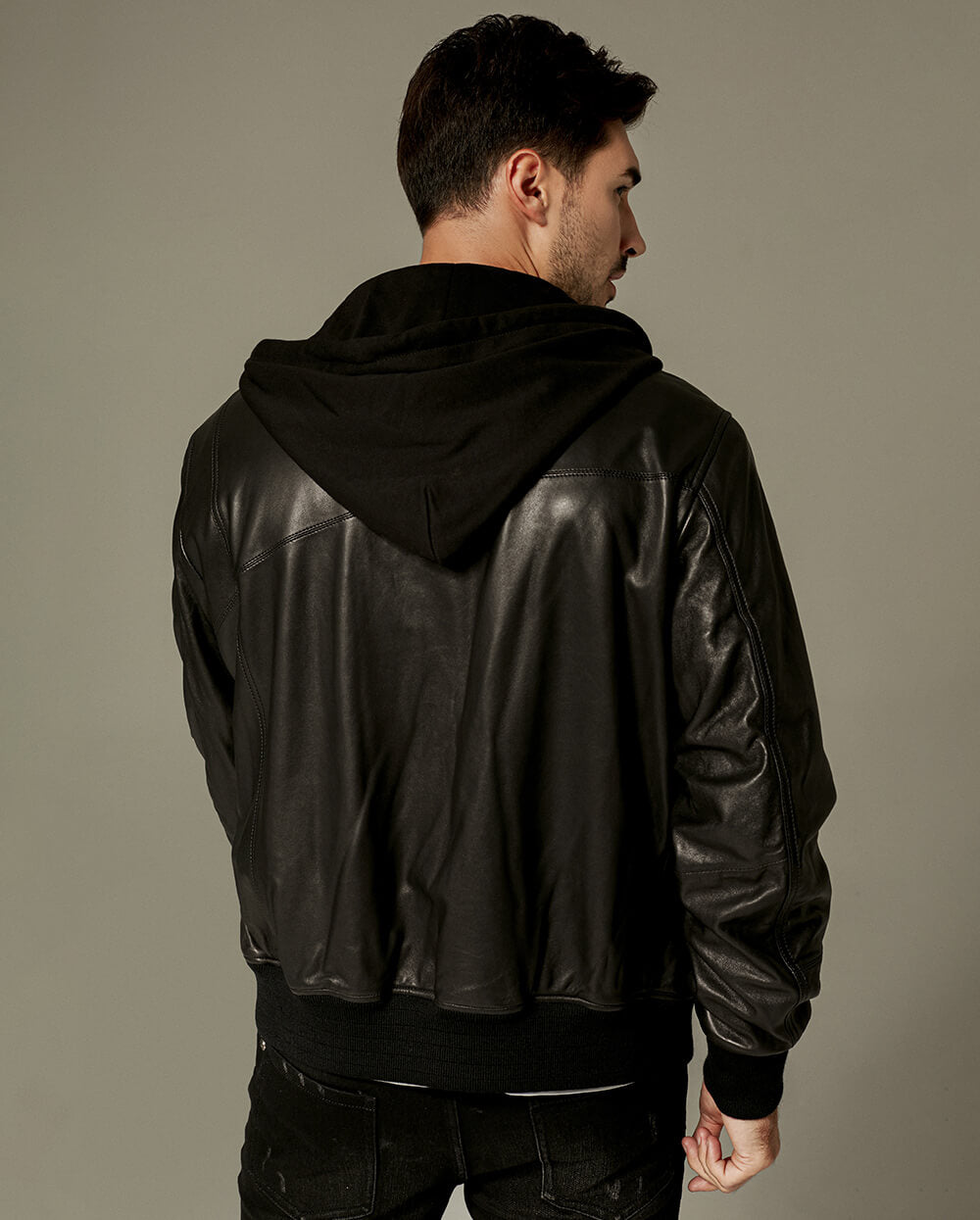 Black Cotton Hooded Sheepskin Moto Biker Jacket