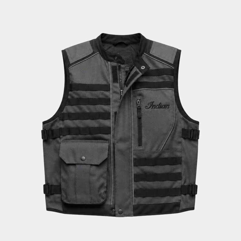Men's Grey Cordura Tactical Motorcycle Riding Vest with MOLLE Utility Pockets