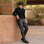 Handmade Men’s Black Lambskin Leather Cargo Pants | Multi-Pocket Biker Jeans