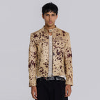 Men’s Beige Speckled Hair-On Cowhide Racer Jacket