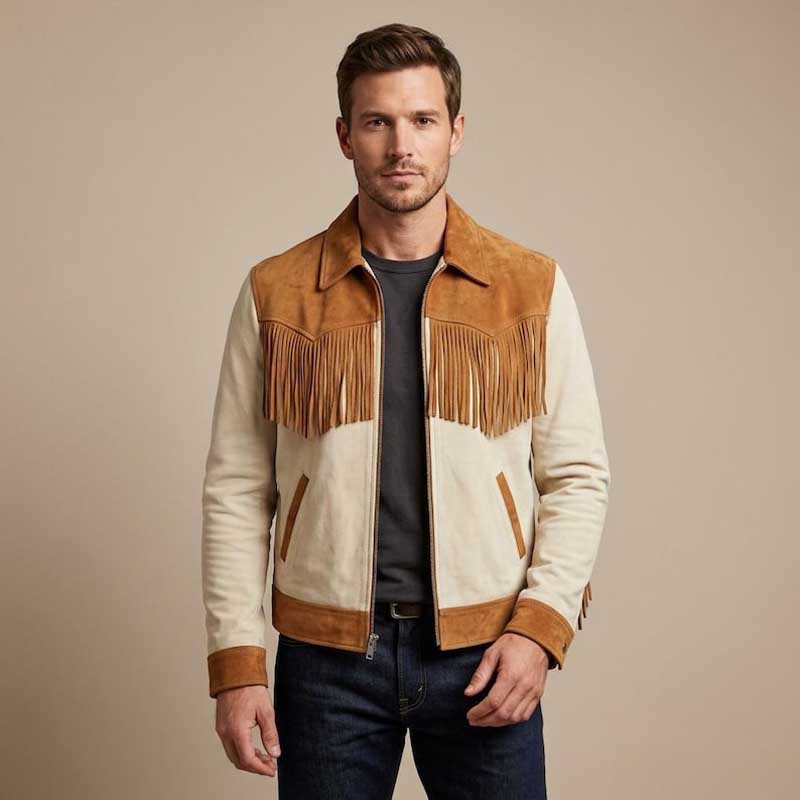 Tan Suede Fringe Cowboy Jacket for Men