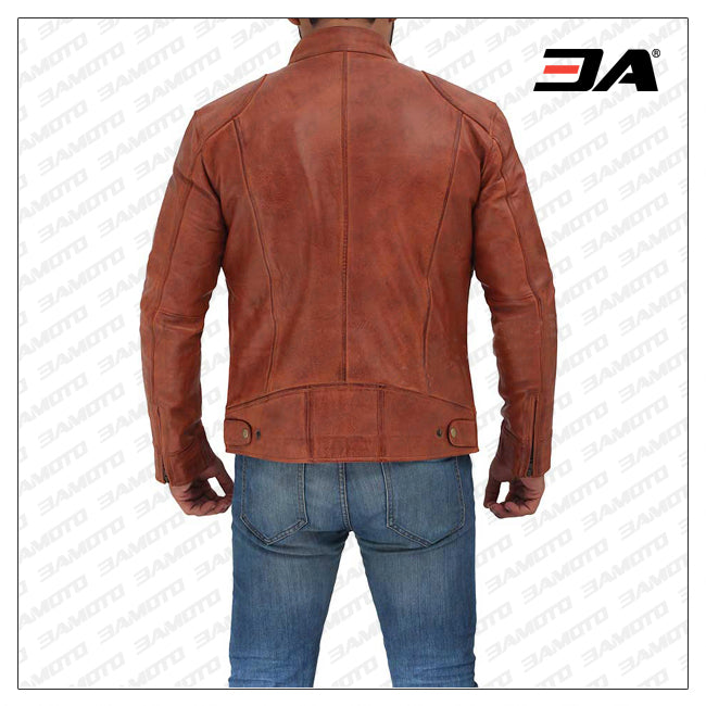 Dodge Cafe Racer Mens Tan Leather Jacket