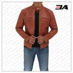 Dodge Cafe Racer Mens Tan Leather Jacket
