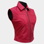 Men and Women Red Sheepskin Leather Terry Bogard Cosplay Vest Jacket with Stitched Back Logo