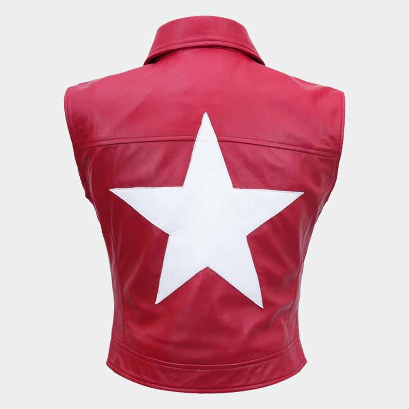 Men and Women Red Sheepskin Leather Terry Bogard Cosplay Vest Jacket with Stitched Back Logo