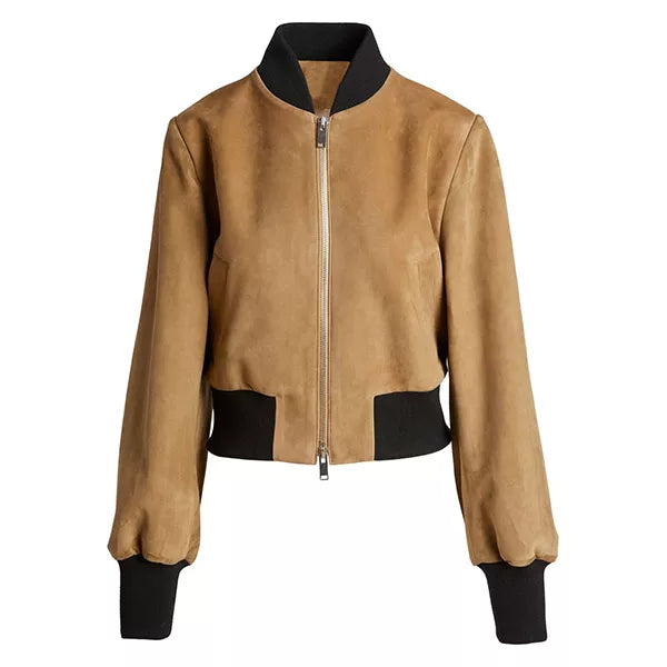 Brown Suede Bomber Jacket Womens