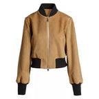 Brown Suede Bomber Jacket Womens