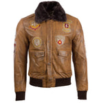 Devin Aviator Tan Bomber Brown Leather Jacket