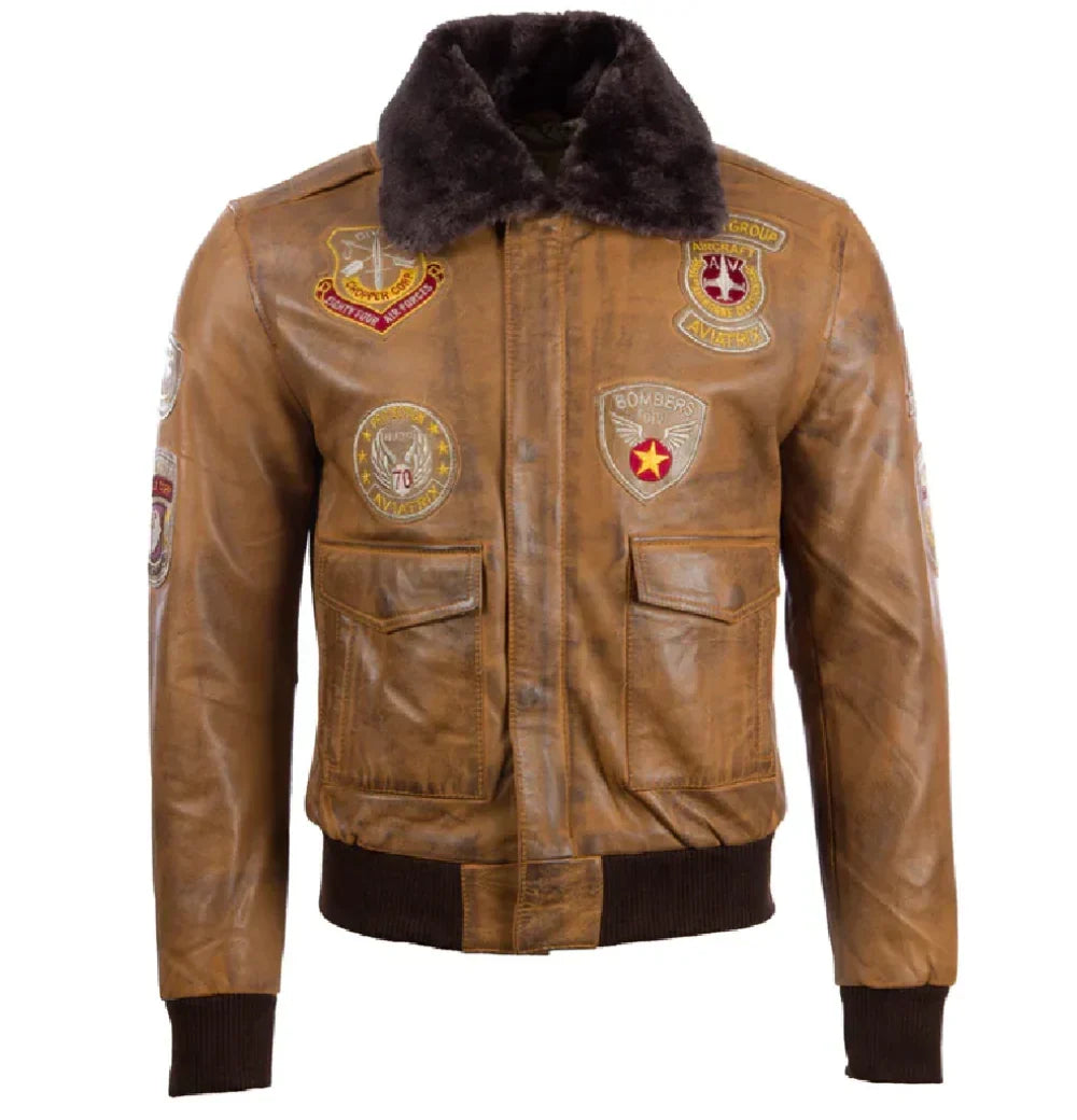 Devin Aviator Tan Bomber Brown Leather Jacket