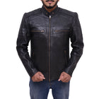 Mens Black Cafe Racer Biker Jacket