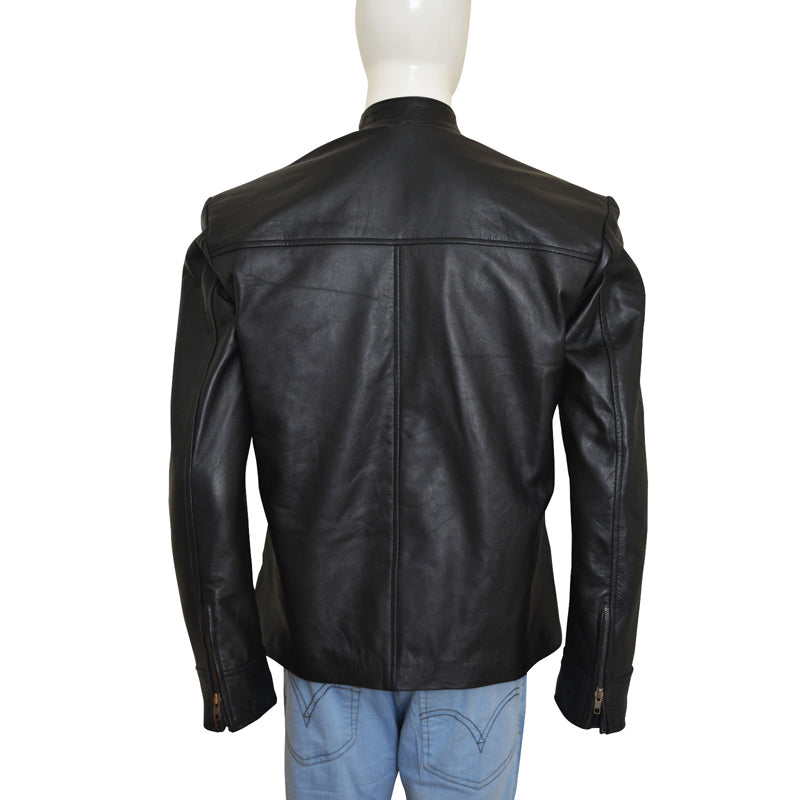 Mens Simple Black Leather Jacket