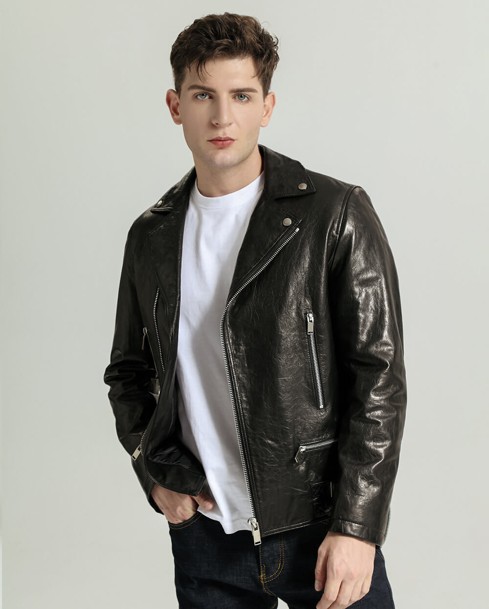 Black Vegetable Tanned Goatskin Moto Jacket