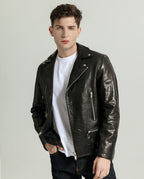 Black Vegetable Tanned Goatskin Moto Jacket