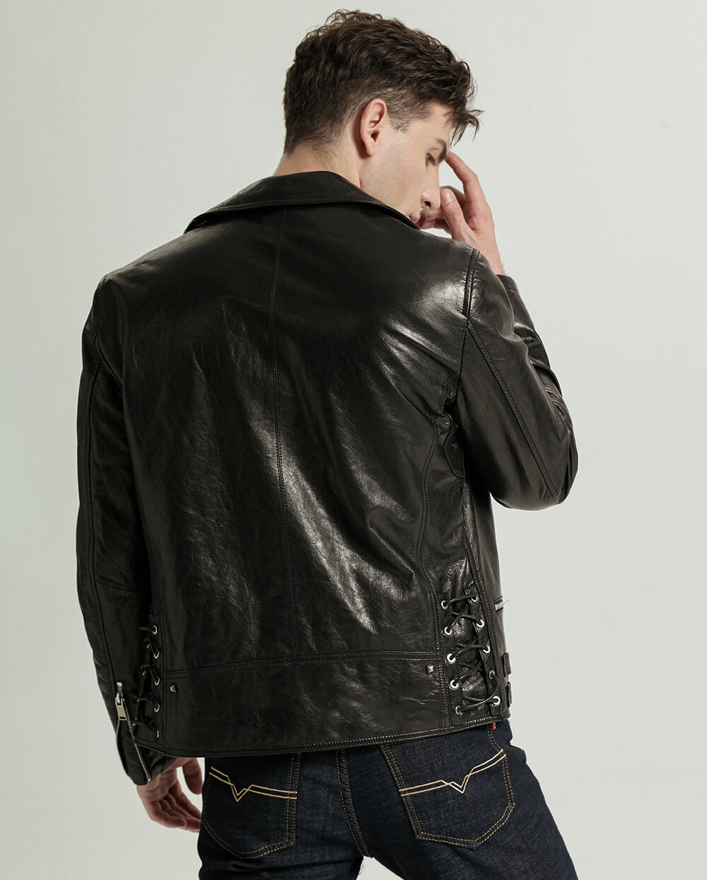 Black Vegetable Tanned Goatskin Moto Jacket