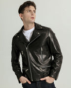 Black Vegetable Tanned Goatskin Moto Jacket