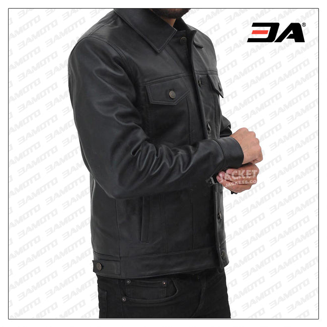 Fernando Black Leather Trucker Jacket